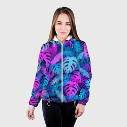 Куртка с капюшоном женская Сине-розовые тропики, цвет: 3D-белый — фото 2