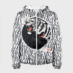 Куртка с капюшоном женская Yin Yang Tigers, цвет: 3D-белый