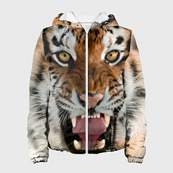 Куртка с капюшоном женская Свирепый тигр, цвет: 3D-белый