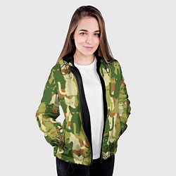 Куртка с капюшоном женская Камуфляж- зелёные кошки, цвет: 3D-черный — фото 2