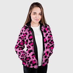 Куртка с капюшоном женская Розовый леопард, цвет: 3D-черный — фото 2