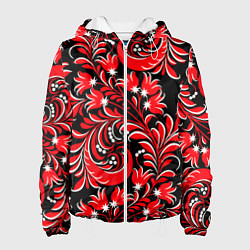 Куртка с капюшоном женская Хохлома красная, цвет: 3D-белый