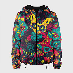 Куртка с капюшоном женская Мексиканский день мёртвых у кошек, цвет: 3D-черный