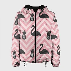 Куртка с капюшоном женская Черный фламинго арт, цвет: 3D-черный