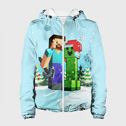 Куртка с капюшоном женская MINECRAFT НОВОГОДНИЙ, цвет: 3D-белый