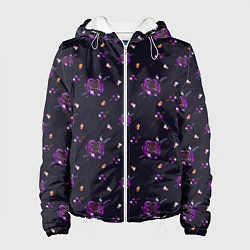 Куртка с капюшоном женская Фиолетовые розы на темном фоне, цвет: 3D-белый