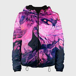 Куртка с капюшоном женская Розовый разводы жидкость цвета, цвет: 3D-черный