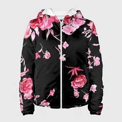Куртка с капюшоном женская Цветы, цвет: 3D-белый
