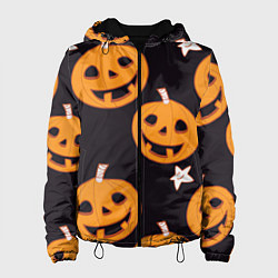Куртка с капюшоном женская Весёлые тыквы, цвет: 3D-черный