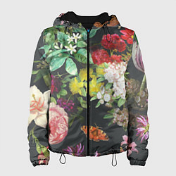 Куртка с капюшоном женская Цветы, цвет: 3D-черный