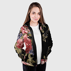 Куртка с капюшоном женская Цветы, цвет: 3D-черный — фото 2
