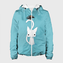 Куртка с капюшоном женская Белый котик и воробушек, цвет: 3D-белый