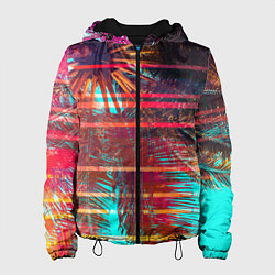 Куртка с капюшоном женская Palm glitch art, цвет: 3D-черный