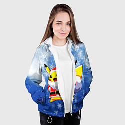 Куртка с капюшоном женская НОВОГОДНИЙ ПИКАЧУ, цвет: 3D-белый — фото 2