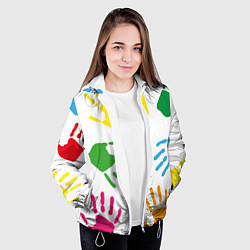 Куртка с капюшоном женская Цветные ладошки - Детский узор, цвет: 3D-белый — фото 2