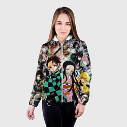 Куртка с капюшоном женская Клинок рассекающий демонов, цвет: 3D-белый — фото 2