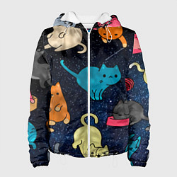Куртка с капюшоном женская Космические котики, цвет: 3D-белый