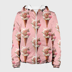 Куртка с капюшоном женская Мороженное Кошечки, цвет: 3D-белый