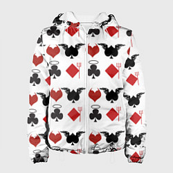 Куртка с капюшоном женская Карточные масти, цвет: 3D-белый