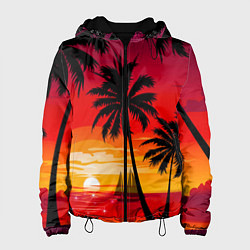 Куртка с капюшоном женская Гавайский закат, цвет: 3D-черный