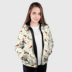 Куртка с капюшоном женская Скрипка, ноты, цветы, цвет: 3D-черный — фото 2