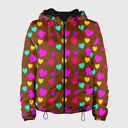 Куртка с капюшоном женская Сердечки разноцветные, цвет: 3D-черный