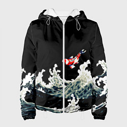 Куртка с капюшоном женская Карп Кои Волна Япония Рыба, цвет: 3D-белый