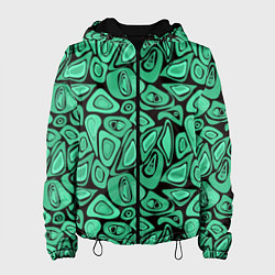 Куртка с капюшоном женская Зеленый абстрактный узор, цвет: 3D-черный