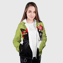 Куртка с капюшоном женская Кот и цветы, цвет: 3D-белый — фото 2