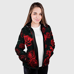 Куртка с капюшоном женская РОЗЫ НА ЧЁРНОМ ФОНЕ, цвет: 3D-черный — фото 2