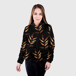Куртка с капюшоном женская Золотисто-красные листья, цвет: 3D-черный — фото 2