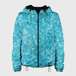 Куртка с капюшоном женская Бирюзовая пиксель абстракция, цвет: 3D-черный