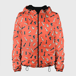 Куртка с капюшоном женская Шахматы паттерн, цвет: 3D-черный