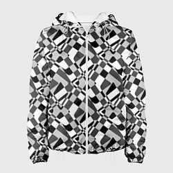 Куртка с капюшоном женская Черно-белый абстрактный узор, цвет: 3D-белый