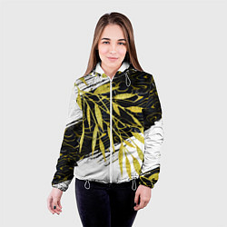 Куртка с капюшоном женская Абстракция с золотыми листьями, цвет: 3D-белый — фото 2