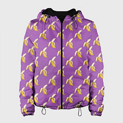 Куртка с капюшоном женская Бананы на лиловом паттерн, цвет: 3D-черный