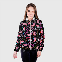 Куртка с капюшоном женская Новогодняя ночь, акварельный узор, цвет: 3D-белый — фото 2