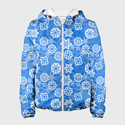 Куртка с капюшоном женская Снежные Новогодние Узоры, цвет: 3D-белый