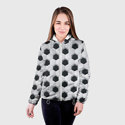 Куртка с капюшоном женская Текстура футбольного мяча, цвет: 3D-белый — фото 2