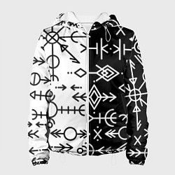 Куртка с капюшоном женская ДРЕВНИЕ СЛАВЯНСКИЕ РУНЫ, цвет: 3D-белый