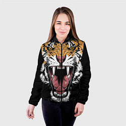 Куртка с капюшоном женская Оскал амурского тигра, цвет: 3D-черный — фото 2