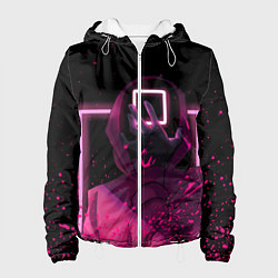 Куртка с капюшоном женская ИГРА В КАЛЬМАРА НЕОН, СТРАЖ КВАДРАТ 029, цвет: 3D-белый