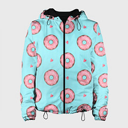Куртка с капюшоном женская Розовые пончики, цвет: 3D-черный