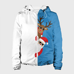 Куртка с капюшоном женская Крутые Санта и Олень, цвет: 3D-белый