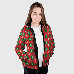 Куртка с капюшоном женская Ёлочки красно-зелёные, цвет: 3D-черный — фото 2