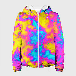 Куртка с капюшоном женская Яркая абстракция космических красок, цвет: 3D-белый