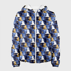 Куртка с капюшоном женская Ёлочки - Снежинки, цвет: 3D-белый