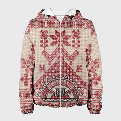 Куртка с капюшоном женская Славянская вышивка Узоры Руси, цвет: 3D-белый