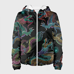 Куртка с капюшоном женская Цветные драконы, цвет: 3D-белый