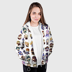 Куртка с капюшоном женская Все герои Геншин Импакта чиби паттерн, цвет: 3D-белый — фото 2